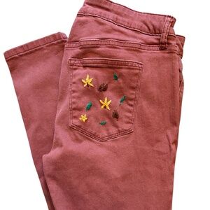 Red Sonoma Skinny Jeans Handmade Fall Embroidery size 8